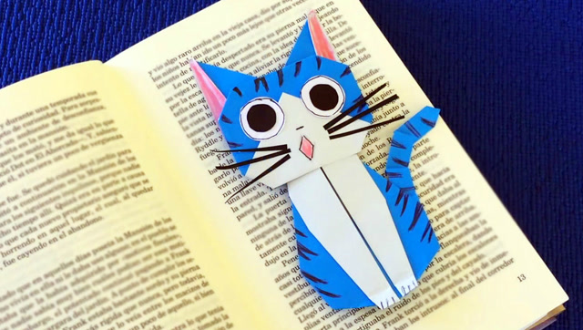 创意折纸剪纸艺术,手工制作小猫咪书签