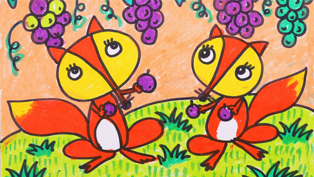 小爱的手作日记 儿童画两只可爱的小狐狸