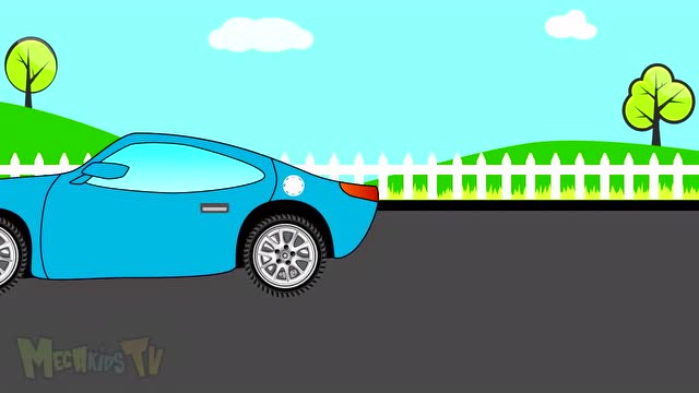 卡通汽车动画蓝色跑车进入车厂变装换色