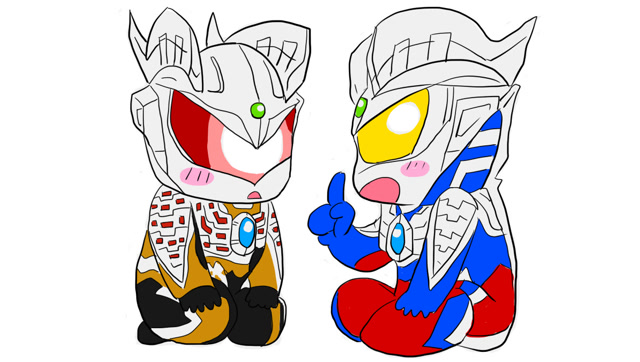 两个不同型态的q版泰罗奥特曼在讨论事情儿童卡通简笔画