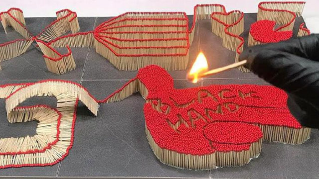 老外实验:把一万根火柴在地上摆成许多图案,点燃那刻太美了