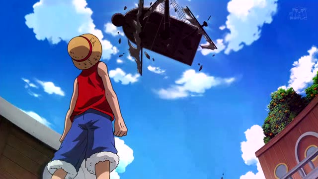 空岛之章:路飞他们在海上航行,突然空中掉下一首大型帆船