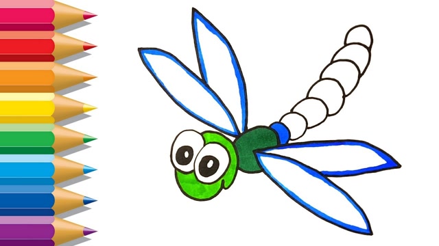 亲子涂色简笔画:漂亮的蜻蜓