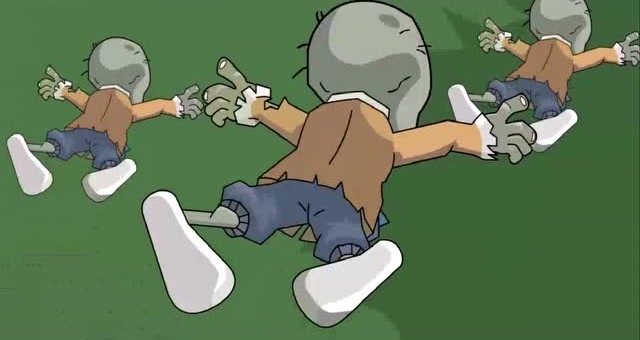 植物大战僵尸,僵尸被植物打得趴倒在地