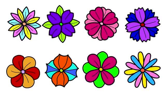 儿童彩绘画各种各样花朵涂画小花朵儿童简笔画创意美术课程