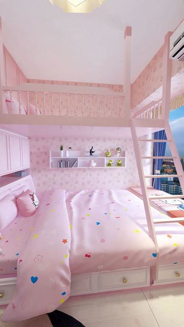 女孩榻榻米双层床组合式公主房!