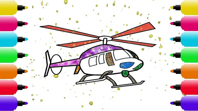 亲子涂色画:漂亮的直升飞机