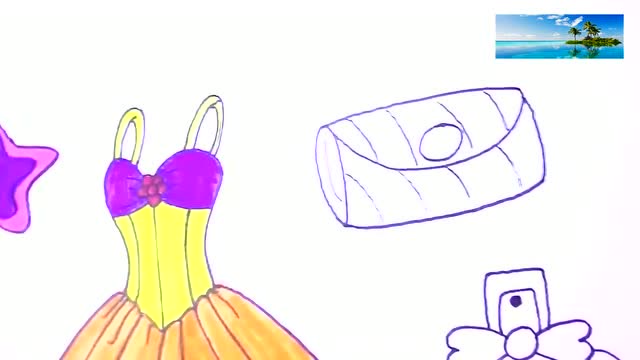 少儿简笔画:画美丽的公主礼服,在涂上彩虹颜色