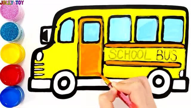 益智亲子色彩绘画早教,教小朋友画校车并涂上正确颜色