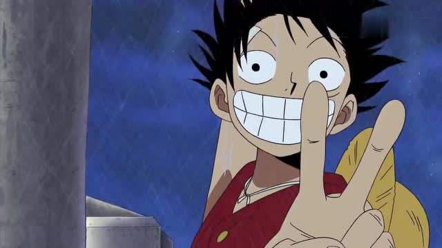 突破了困难,路飞高兴的比出剪刀手,又是一场胜利