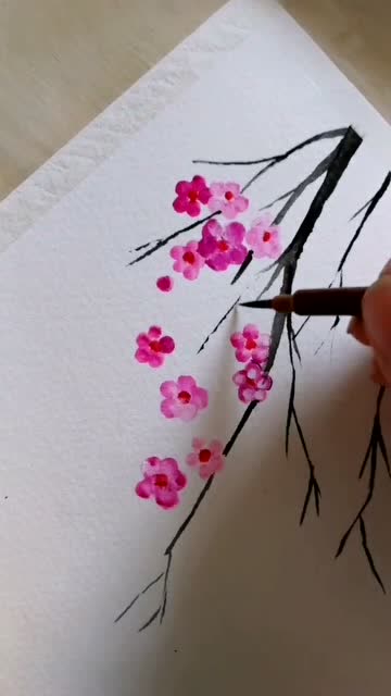 棉签画桃花哦,好玩简单欣赏一下