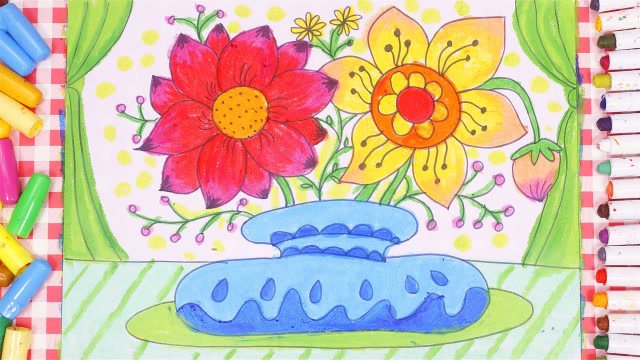 儿童画场景故事 花瓶里美丽的花