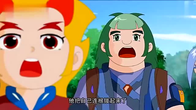 晶码战士古树精灵兽用盘龙错枝把炎龙兽打飞了