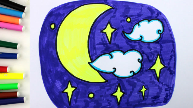 简单画一幅月亮,晚上的星空幼儿基础简笔画!