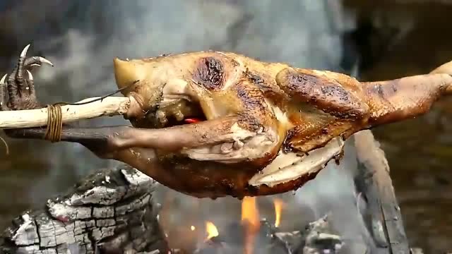 户外美食:小伙野外教你烤叫花鸡,塞了一肚子的佐料!