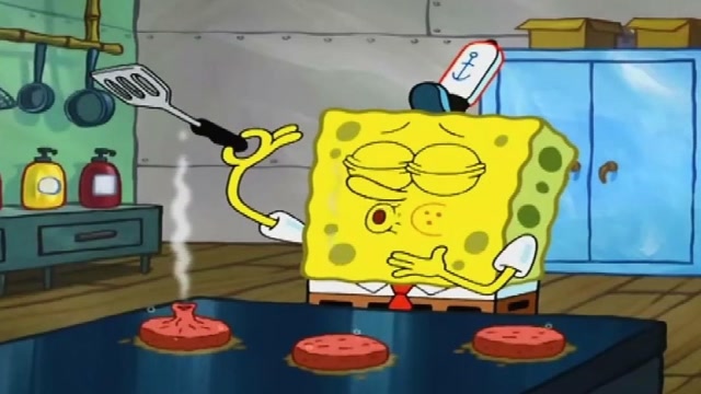 海绵宝宝煎肉饼时吹口哨,没想到肉饼也开始吹口哨,声音真好听