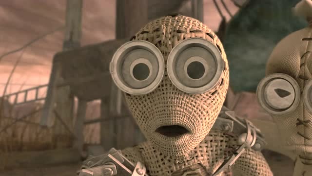 九号亲眼看着独眼机器人被怪物害了,他却无能为力,九号伤心了