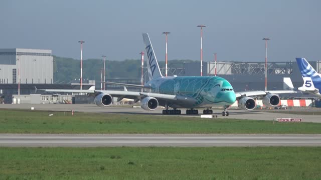 萌翻全程全日空绿海龟全彩绘a380惊艳起飞