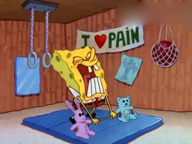 海绵宝宝:海绵宝宝练举重,架势挺规范的,东西在重点就好了