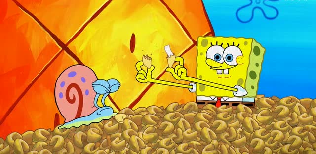 海绵宝宝和小瓜在吃饼干