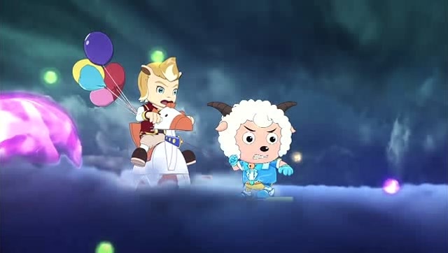 喜羊羊察觉到危险,立刻冲向飞马王子,带着王子逃出了生天