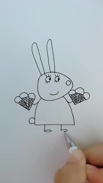 兔小姐拿着彩色冰淇淋,简笔画