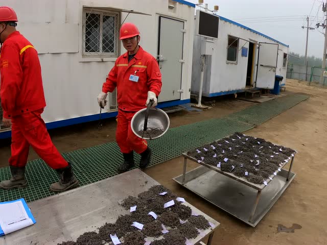 录井工捞取岩屑