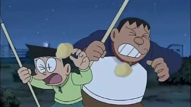 哆啦a梦:胖虎小夫再次来牧场,在河里遇到超大口香糖,被追赶