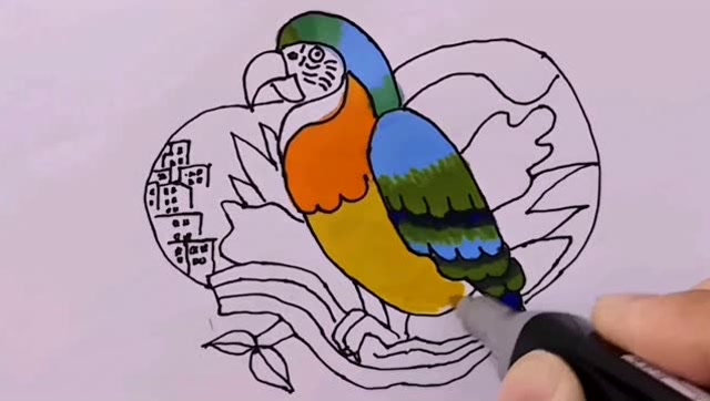简笔画鹦鹉,这样画色彩丰富