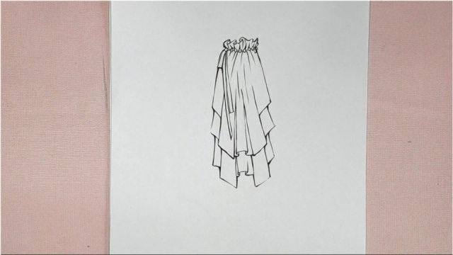 服装设计手绘学习:a字裙款式图绘画过程