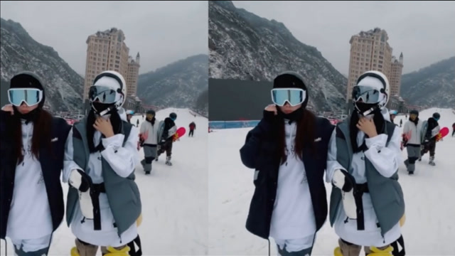 李小璐和PGone滑雪图片