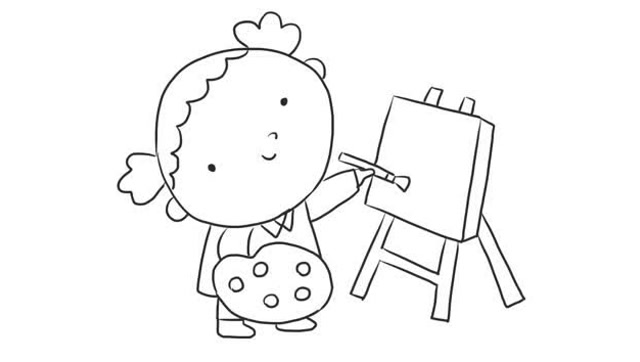 画画的小女孩儿童亲子简笔画 宝宝轻松学画画