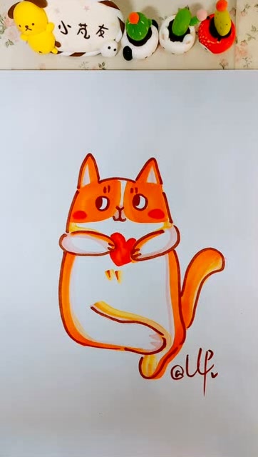 q版猫咪:教你画简单可爱的比心猫,适合亲子早教哦!