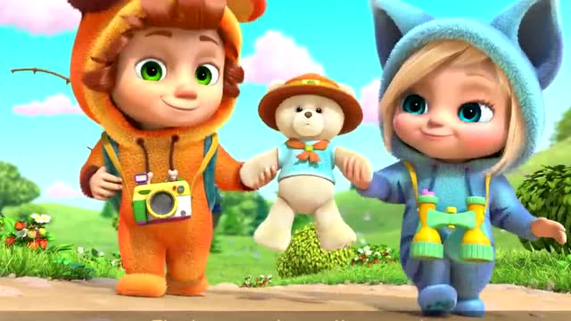 早教启蒙英语儿歌 小熊宝贝和哥哥姐姐要翻过大山 去见一个人