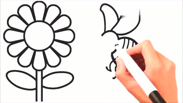 儿童彩绘:画七色彩虹花和小蜜蜂幼儿简笔画创意美术课程