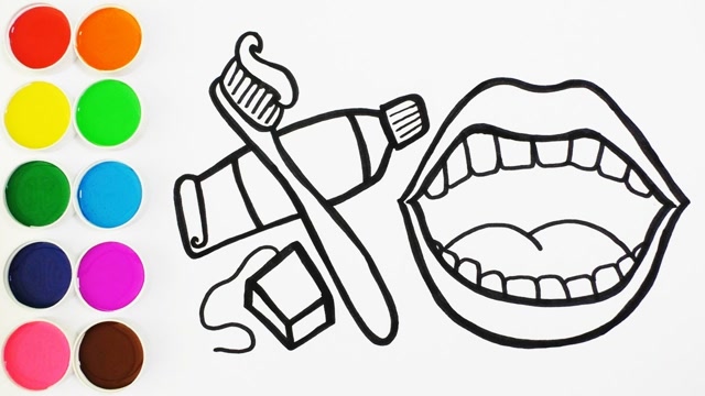 儿童简笔画,可爱牙刷刷牙