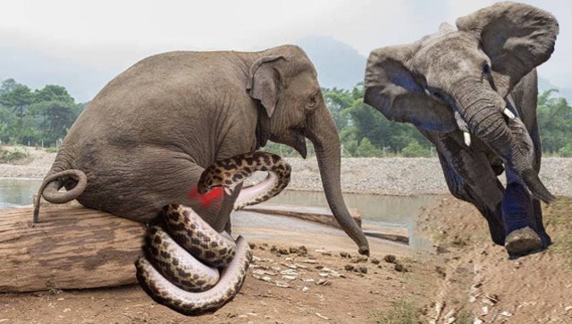 现实版的人心不足蛇吞象,大象路遇眼镜蛇,意想不到的事情发生了!