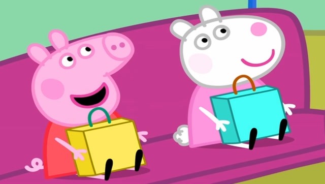 小猪佩奇和小羊苏西坐大巴车去郊游