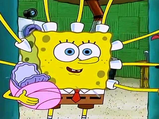 海绵宝宝照顾小小扇贝宝宝,真是累坏了