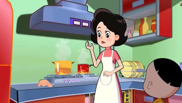 围裙妈妈一边跳舞一边做饭,大头儿子赶来查看