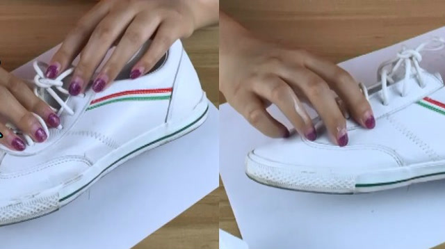 酸奶倒在鞋子上等待1分钟擦掉鞋子明显变白变亮