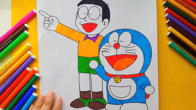 叮当猫简笔画涂色教程