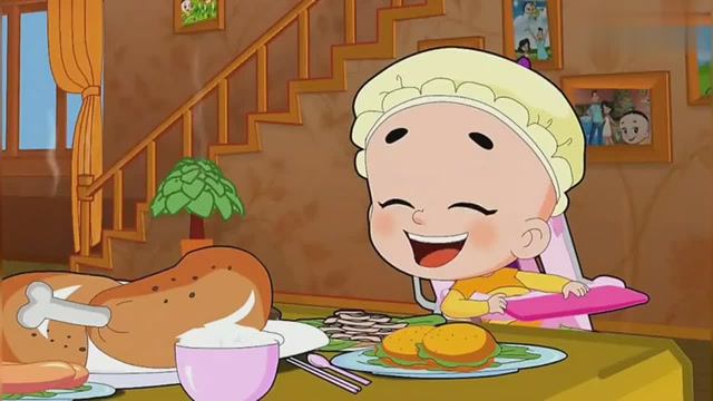 新大头儿子:小宝宝看着爸爸妈妈吃鸡腿,自己只能干看着