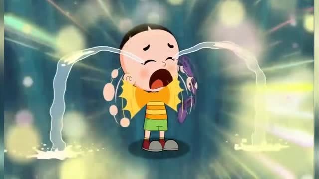 大头儿子的手被粘住了,怎么弄也弄不下来,急的哭了