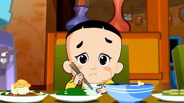 大头儿子不敢张嘴吃饭也超快,害怕嘴里的蚕丝吐出来