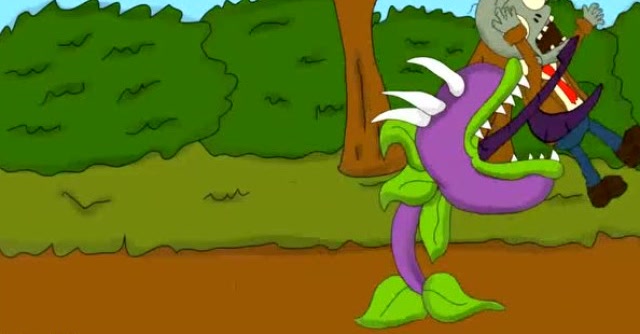 植物大战僵尸,食人花一口吞下僵尸小鬼