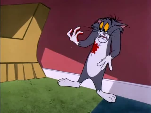 猫和老鼠:汤姆以为自己用刀扎了自己 被吓坏了