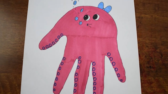 手势画,创意手绘卡通动物可爱章鱼,简单好看又有趣