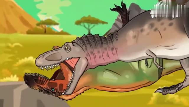 霸王龙发火怒击恶龙 恐龙动漫特效