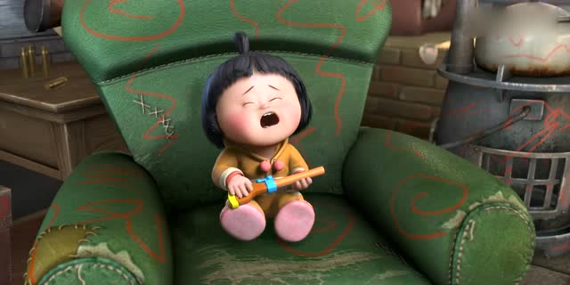 熊出没之夺宝熊兵:光头强为了不让小孩哭,给了一把水枪给她!